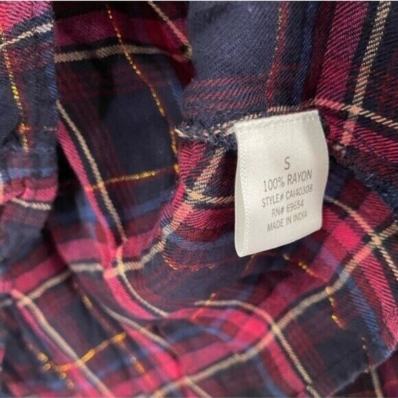 Francesca’s Western Boho Plaid Top Shabby Chic Faux Wrap Long Sleeve - Picture 5 of 6